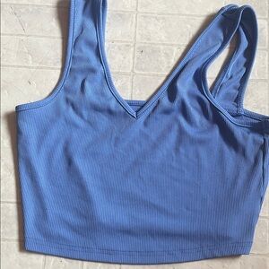 Blue Ribbed Crop Top